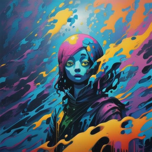 Surreal Dreamscape with Melting Buildings and Ethereal Figur...