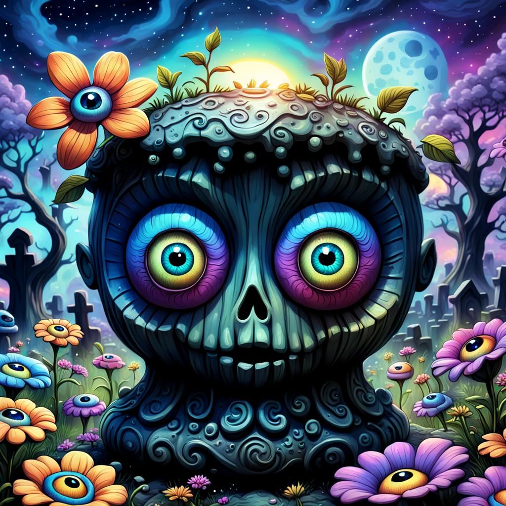 Psychedelic Chibi Urn with Eyeball Flowers