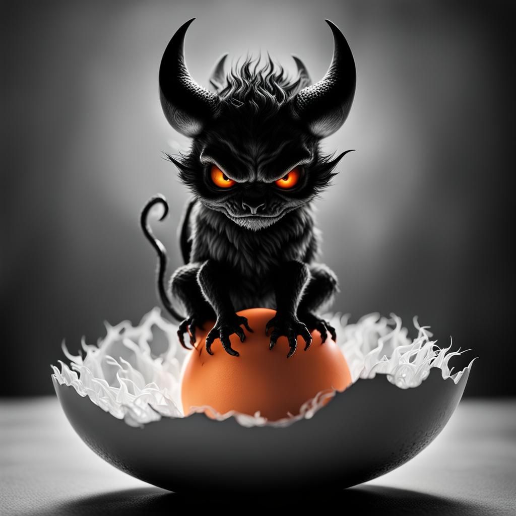 High Contrast Image of Devil Hatching from Egg