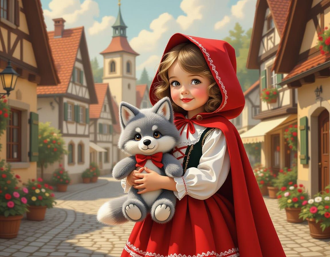 Little Red Riding Hood in Bavarian Village, Nostalgic Art