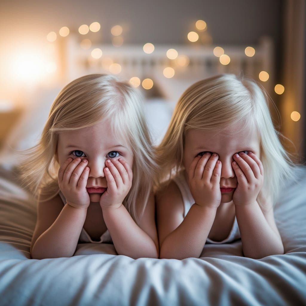 ילד וילדה תאומים מתוקים וחמודים בני 3 בלונדינים עם שיער גולש...