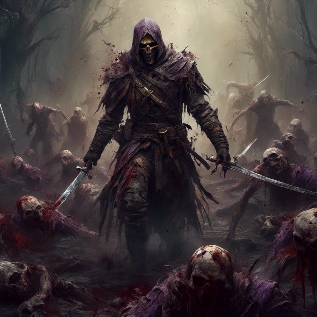 Knight Fending Off Zombies in Dark Fantasy Style