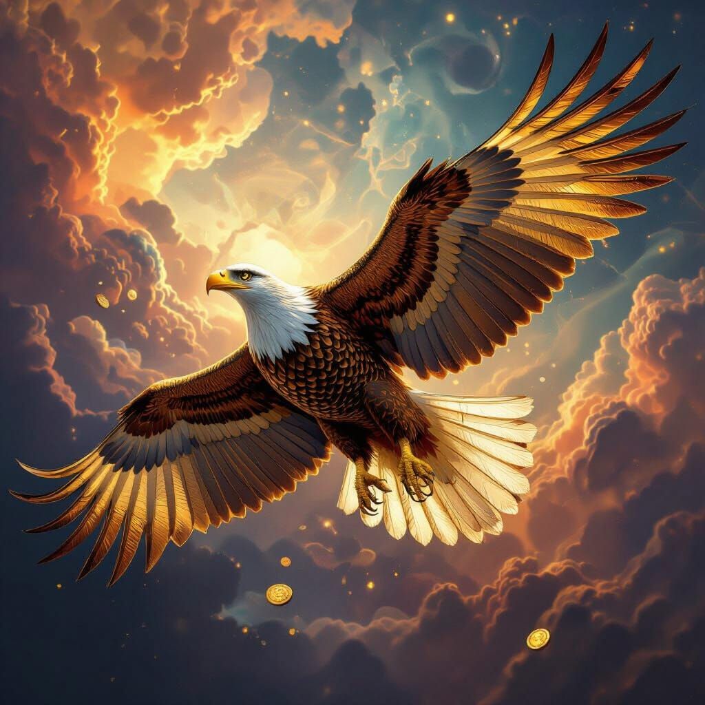 Golden Eagle Soars Through Cosmic Sky