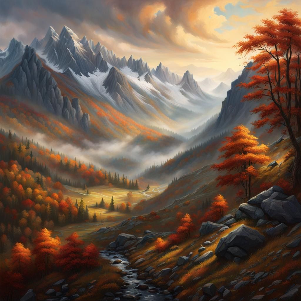 Hyper-Realistic Mountain Range with Cow, Matte Painting