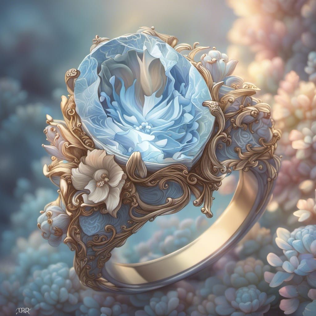 Pastel Blue Floral Engagement Ring: Digital Art Masterpiece
