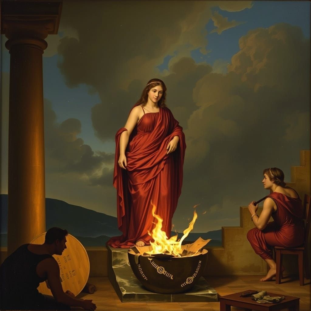 Vestal Virgin Guards Ancient Roman Sacred Flame