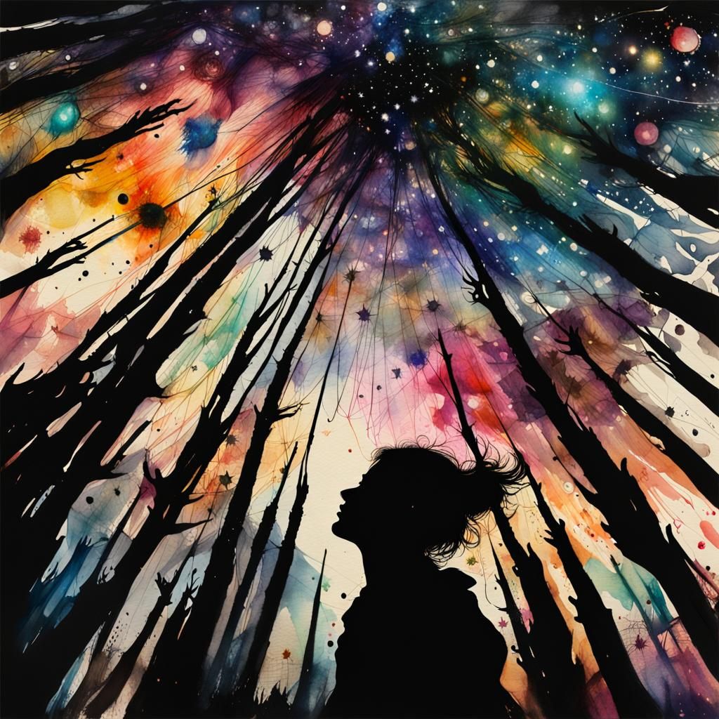 Colorful Shimmering Stars Watercolor Painting