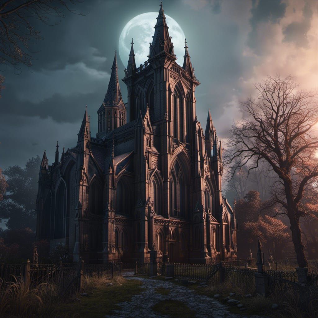Gothic Church in Moonlight: Detailed Matte Painting