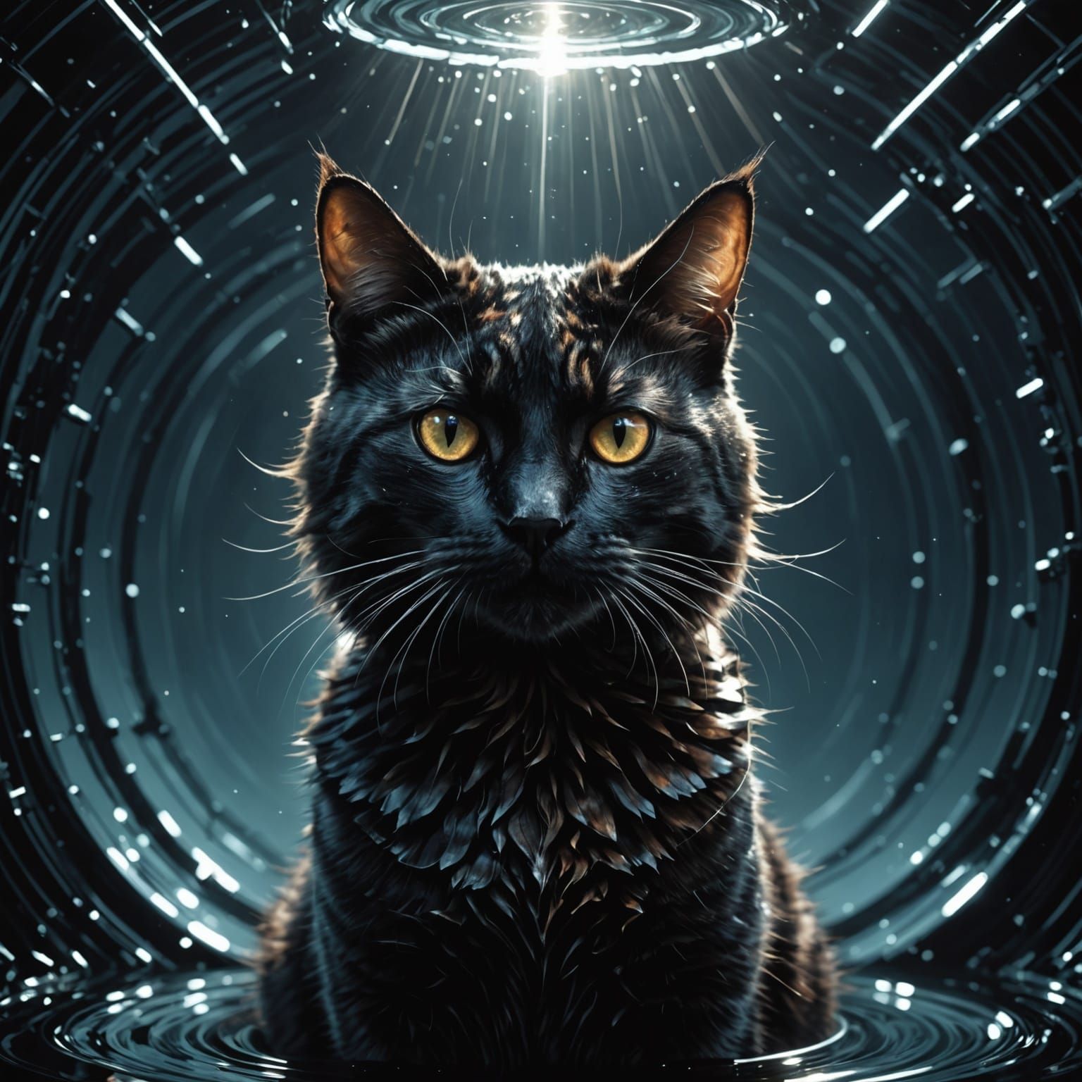 Surreal Cat Portrait in Dark and Light Aesthetic