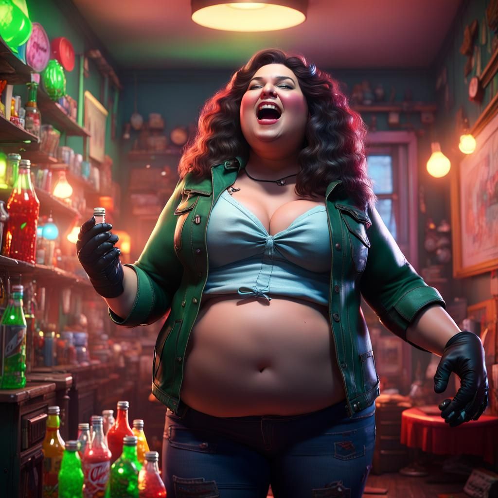 Brunette Singer in Gamer Room, Photorealistic Digital Art