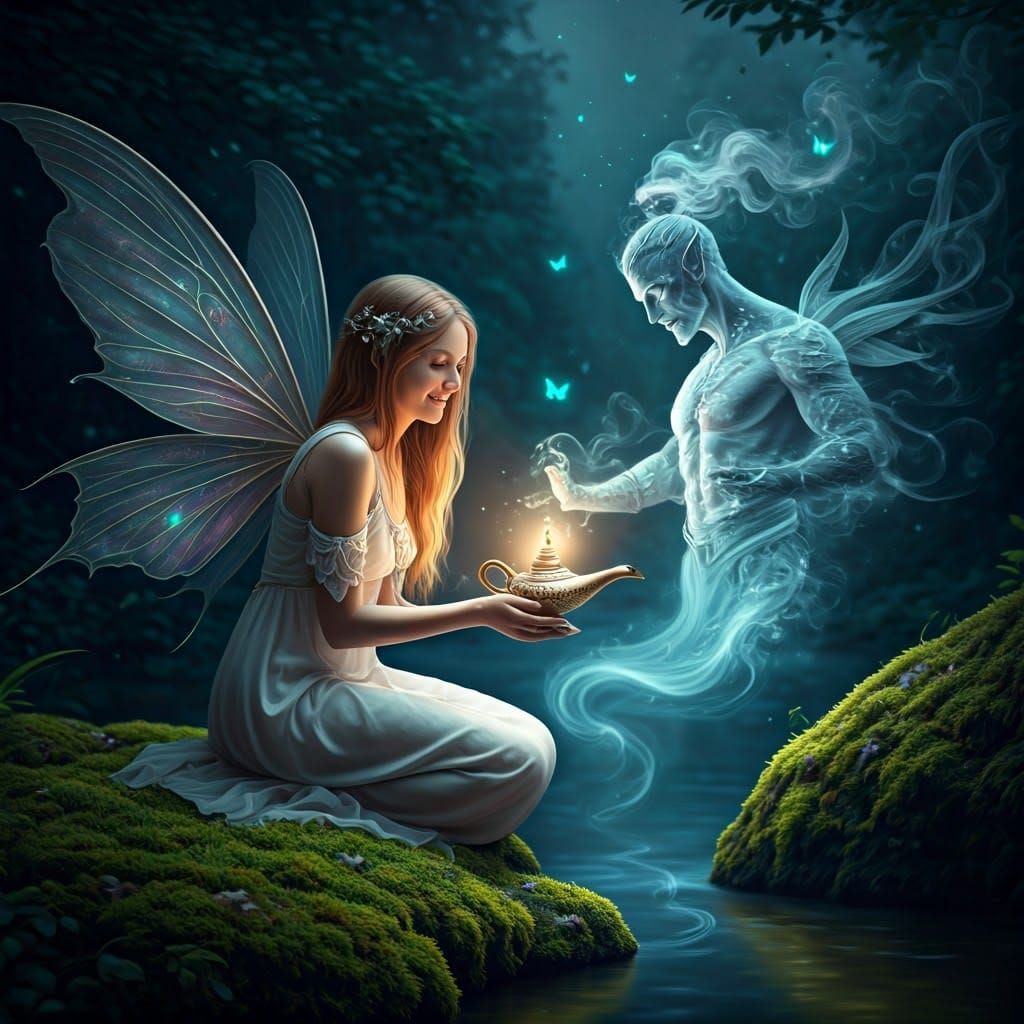 Fairy and Genie in a Starry Night
