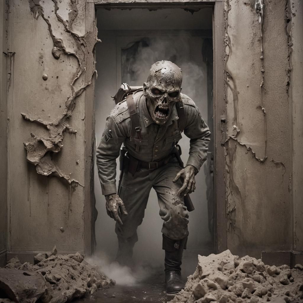 Surreal Zombie Soldier Emerges From Misty Doorway