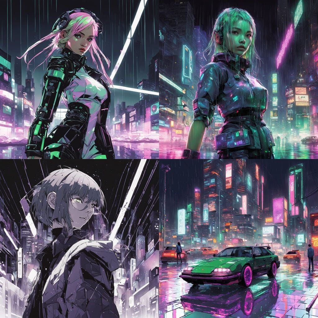 Cyberpunk Goddess in Neon Rainstorm