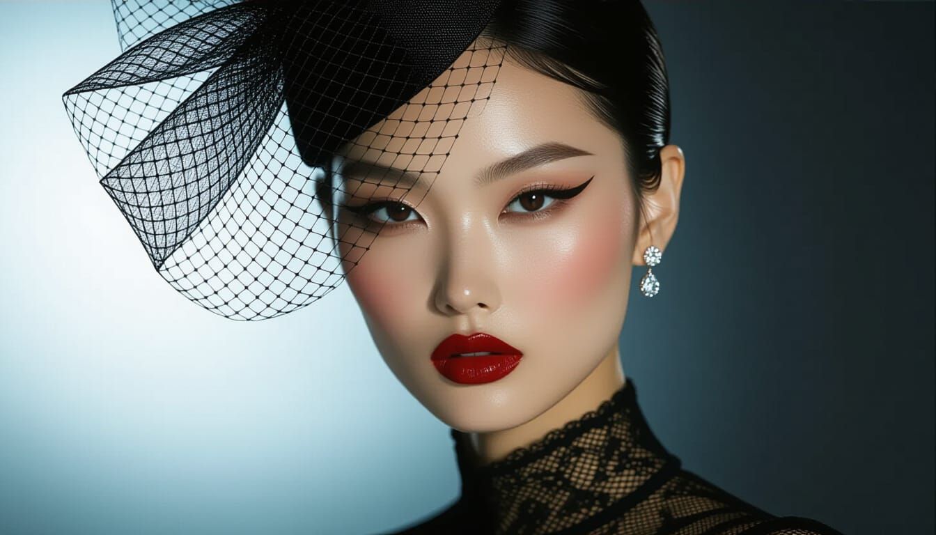 Striking Asian Model in Dramatic High-Fashion Portrait