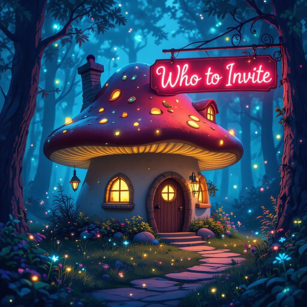 Enchanted Mushroom House in Bioluminescent Forest