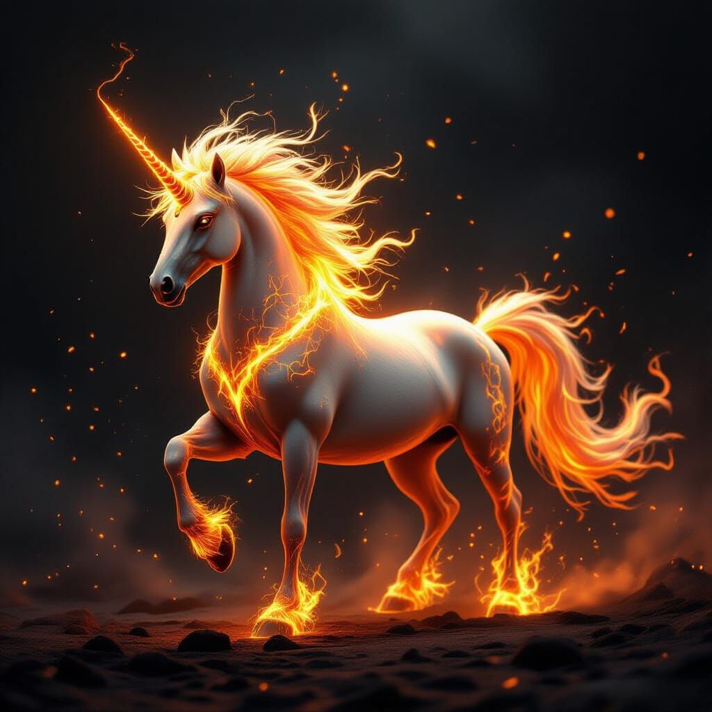 Majestic Fire Unicorn in High-Fantasy Concept Art Style