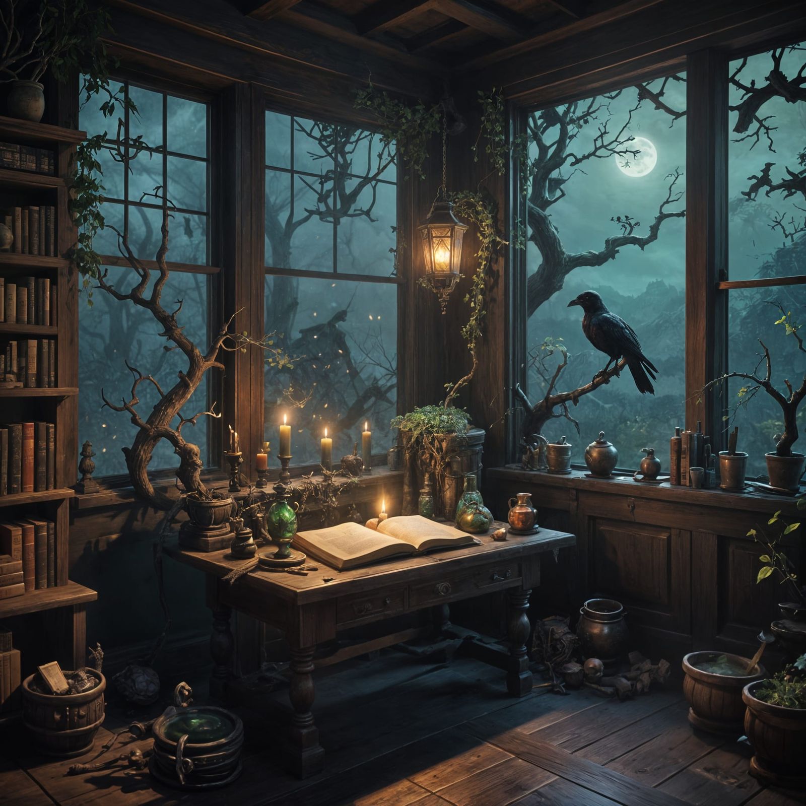 Dark Fantasy Witch's Lair in Vibrant Colors