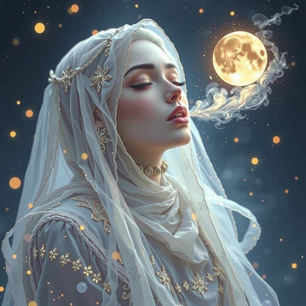 Translucent Ghost Blowing Moon of Golden Light