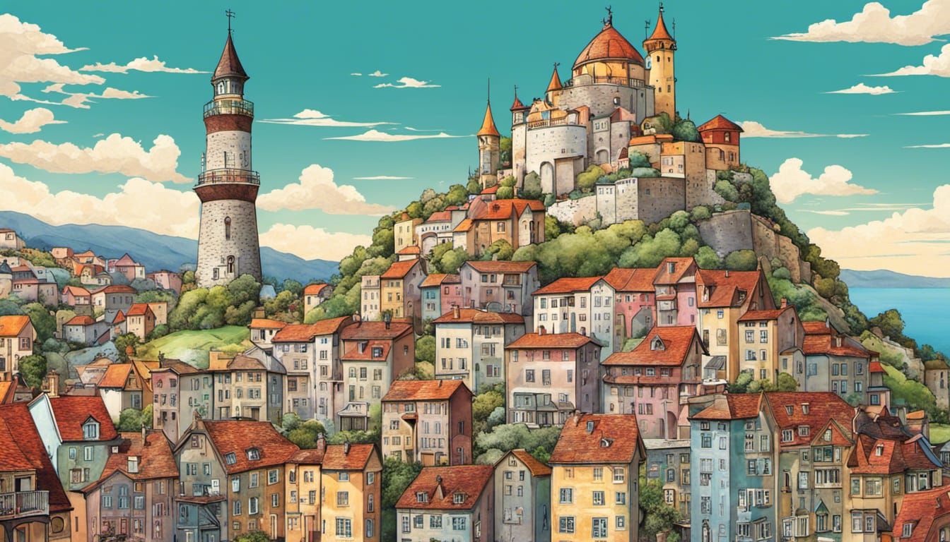 Detailed Post-Apocalyptic Tower in Comic Art Style