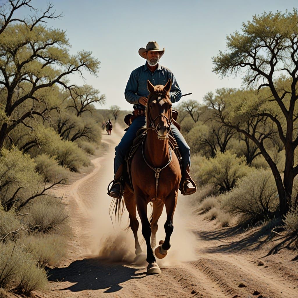 Gunslinger on Horseback on Texas Trail