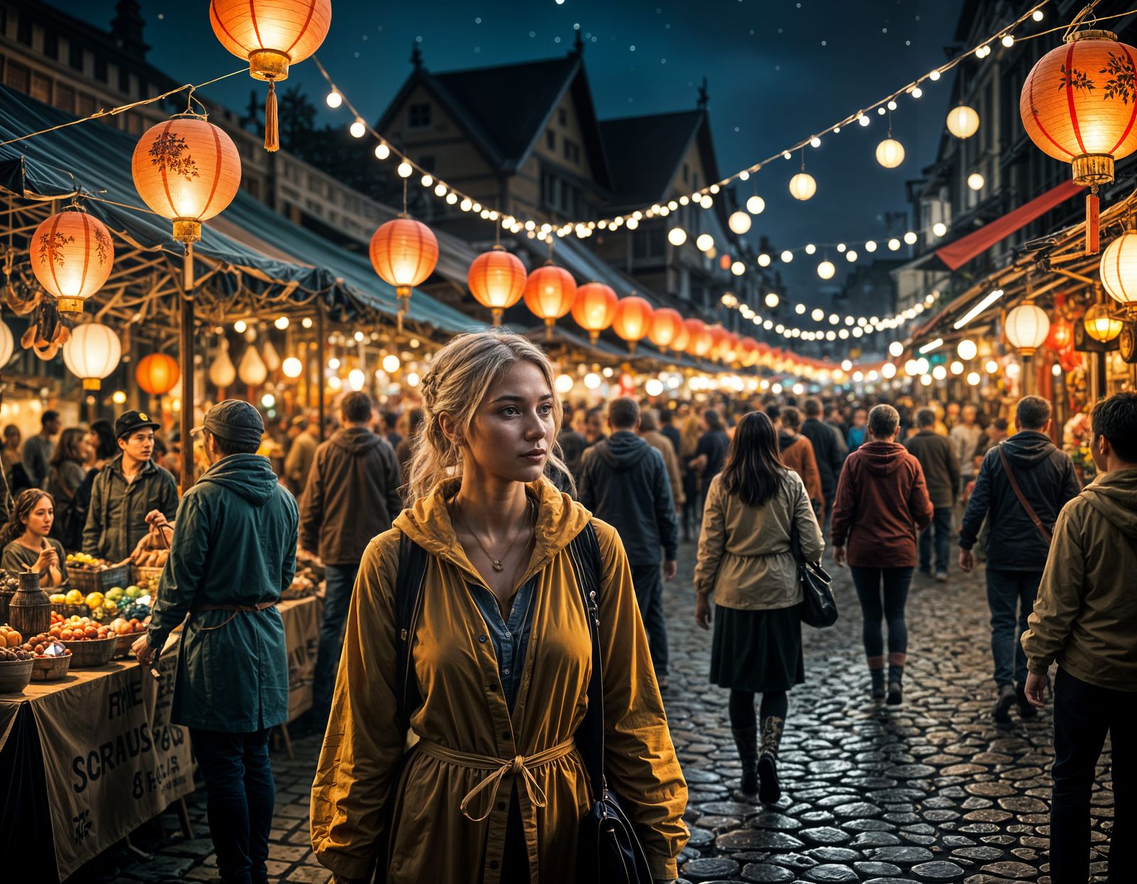 Luminous Night Market Scene