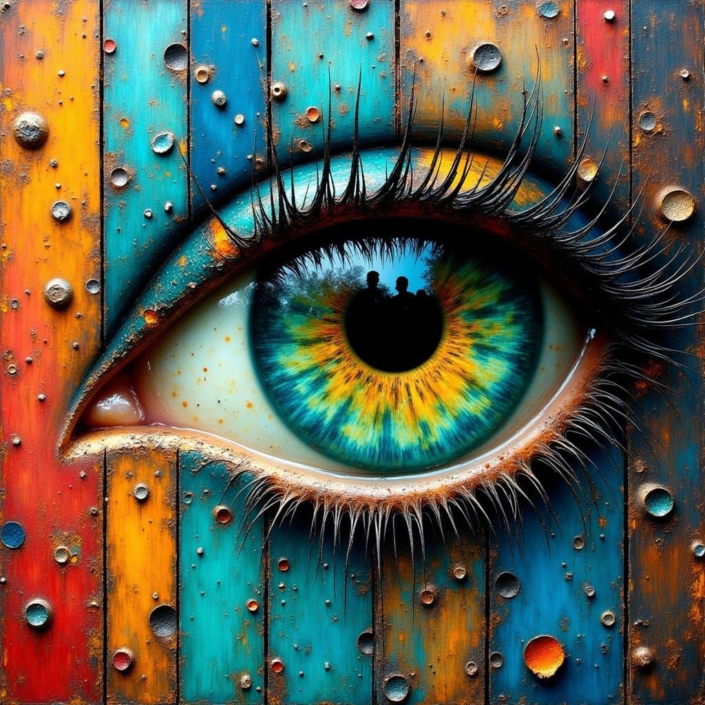 Surreal Eye Oil Painting with Metallic Background