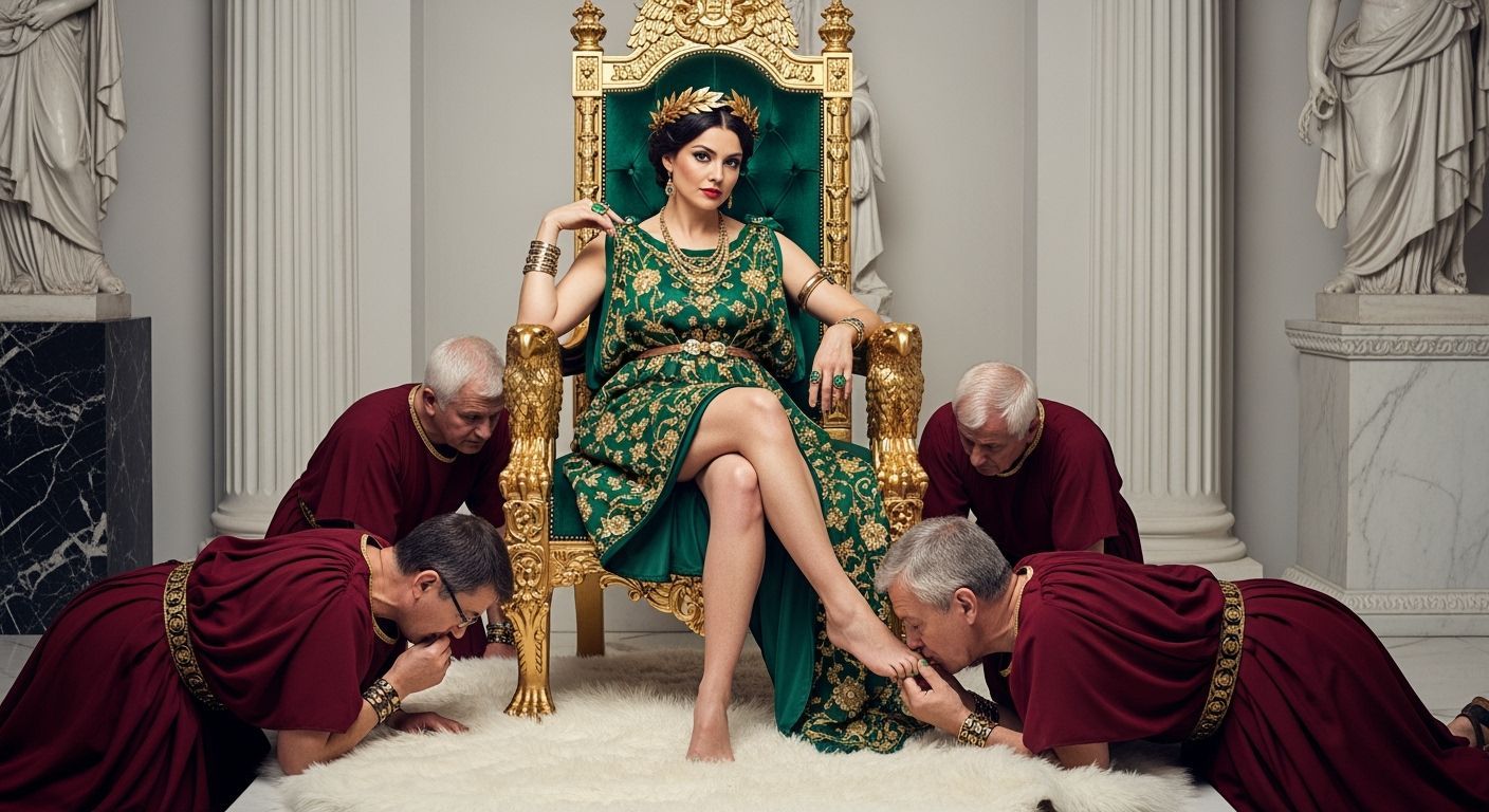 Roman Empress on Emerald Throne, Ornate Photography