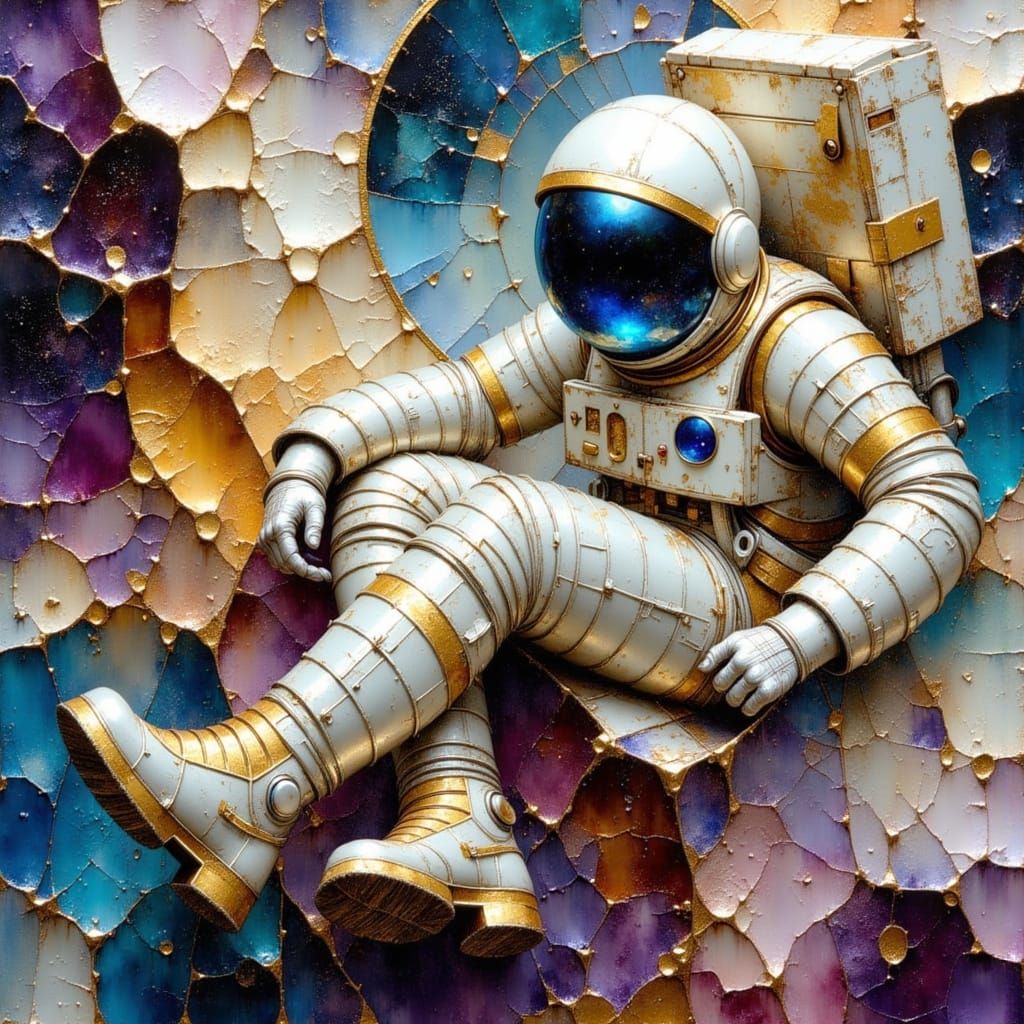 Astronaut in a Capsule, Oil Painting in a Cyberpunk Aestheti...