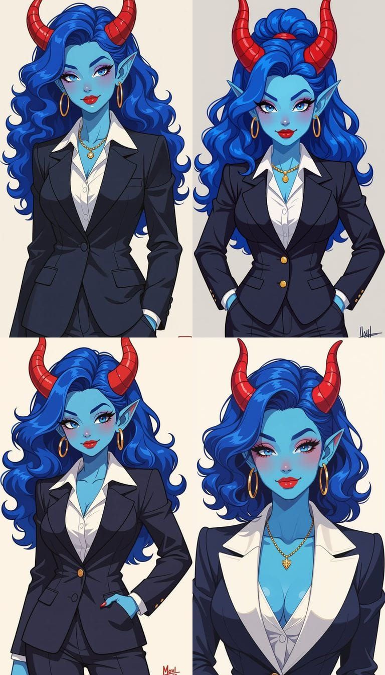 Tiefling Mob Boss Character with Blue Skin and Horns
