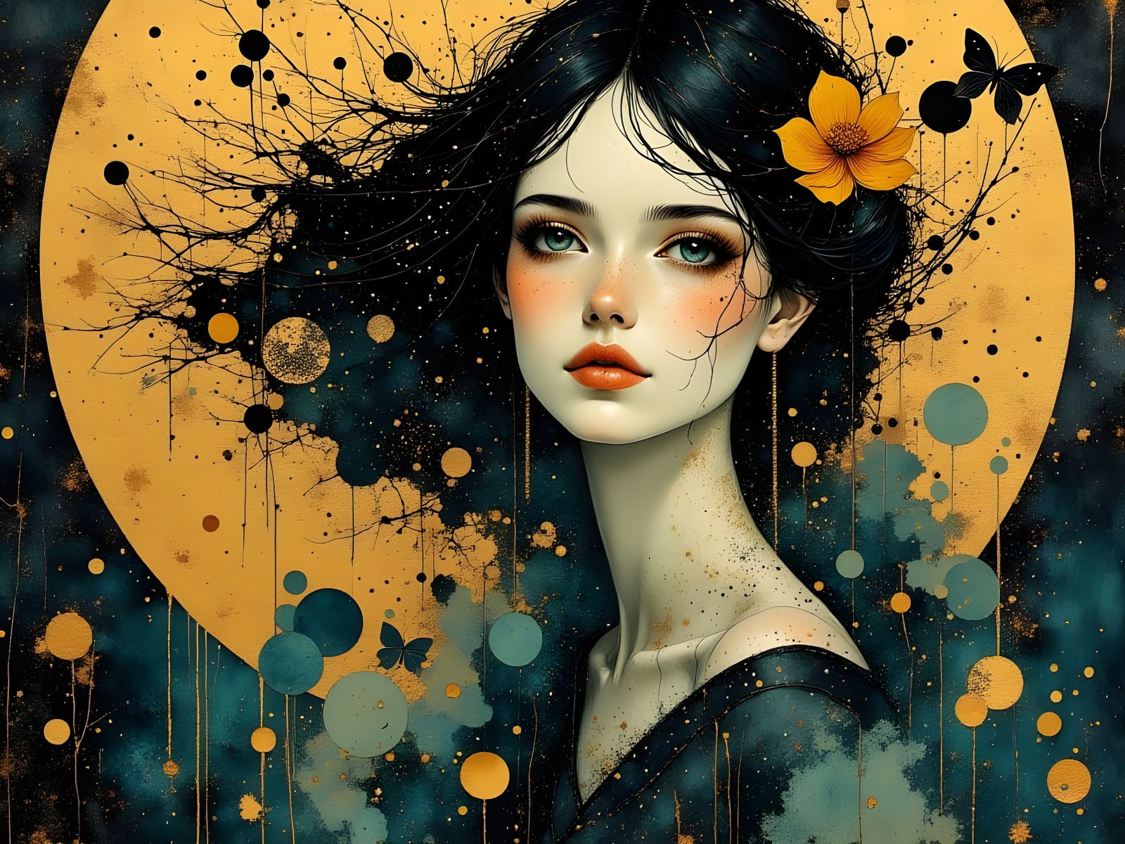 Ethereal Surreal Woman in Dreamlike Water Dress