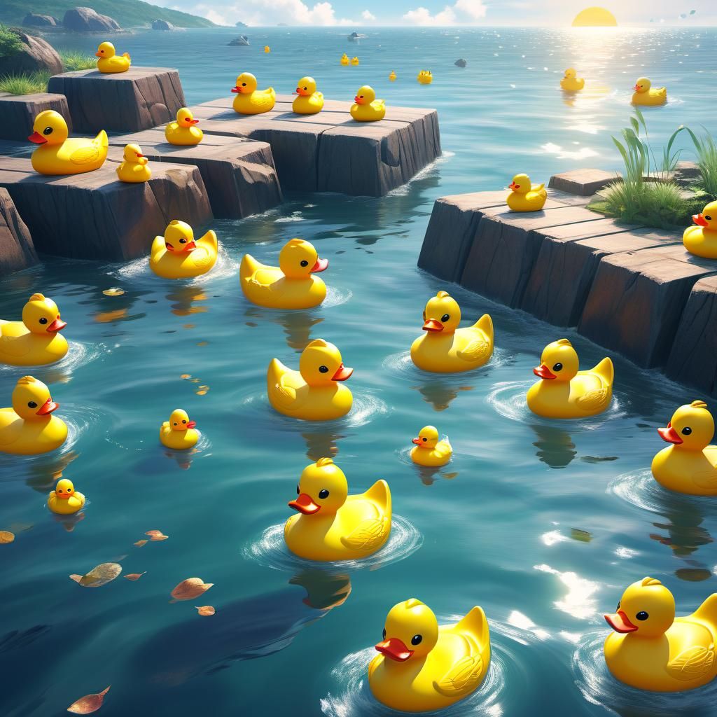 Giant Rubber Ducks on the Sea: 3D Anime Art