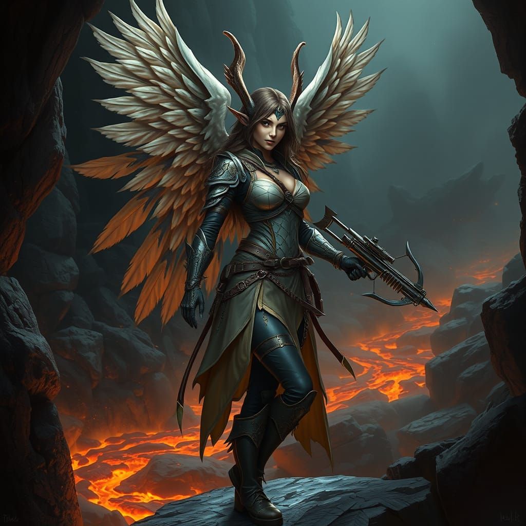 Gothic Fantasy Kamael Warrior Stands at Dungeon Edge