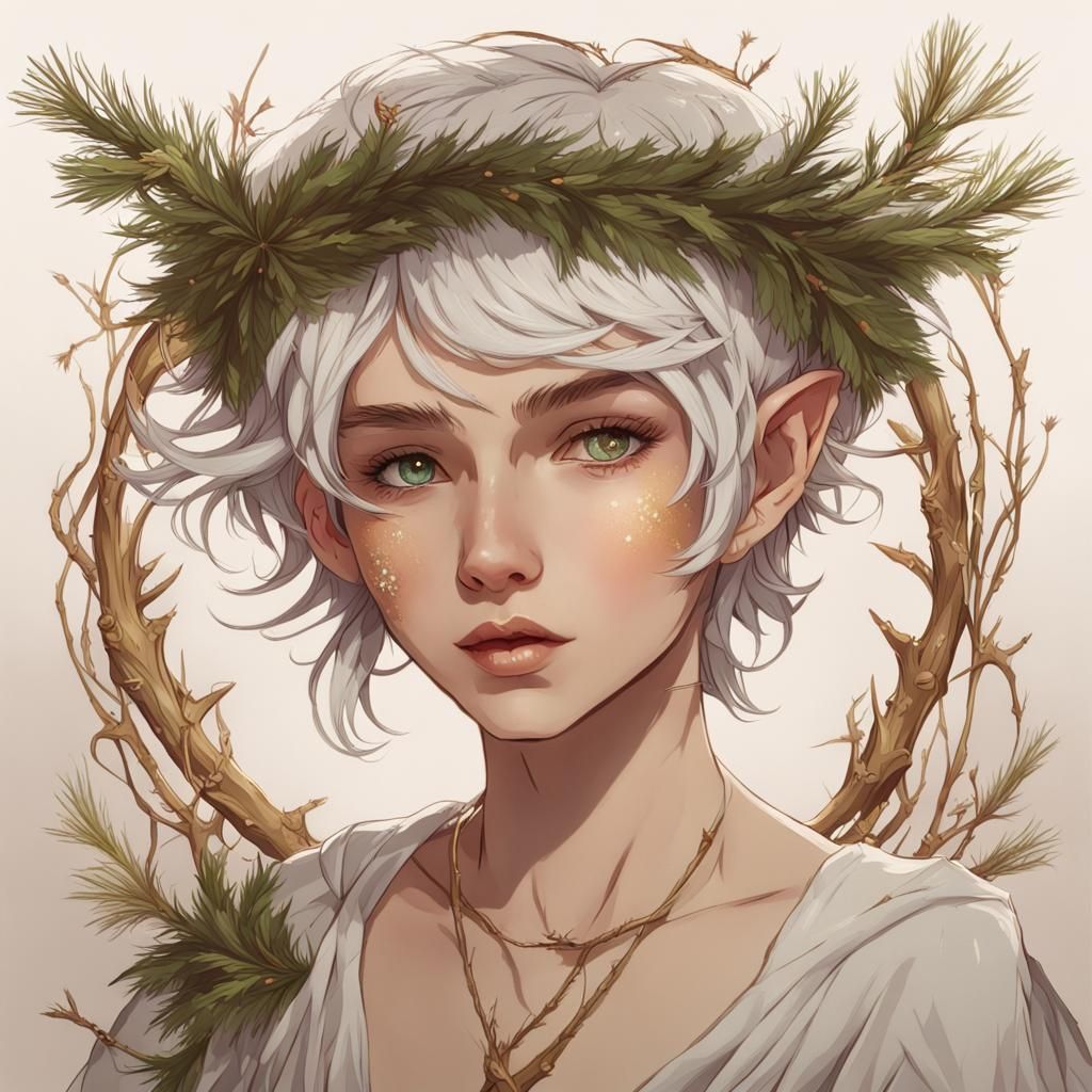 Art Nouveau Elf with Winter Wreath
