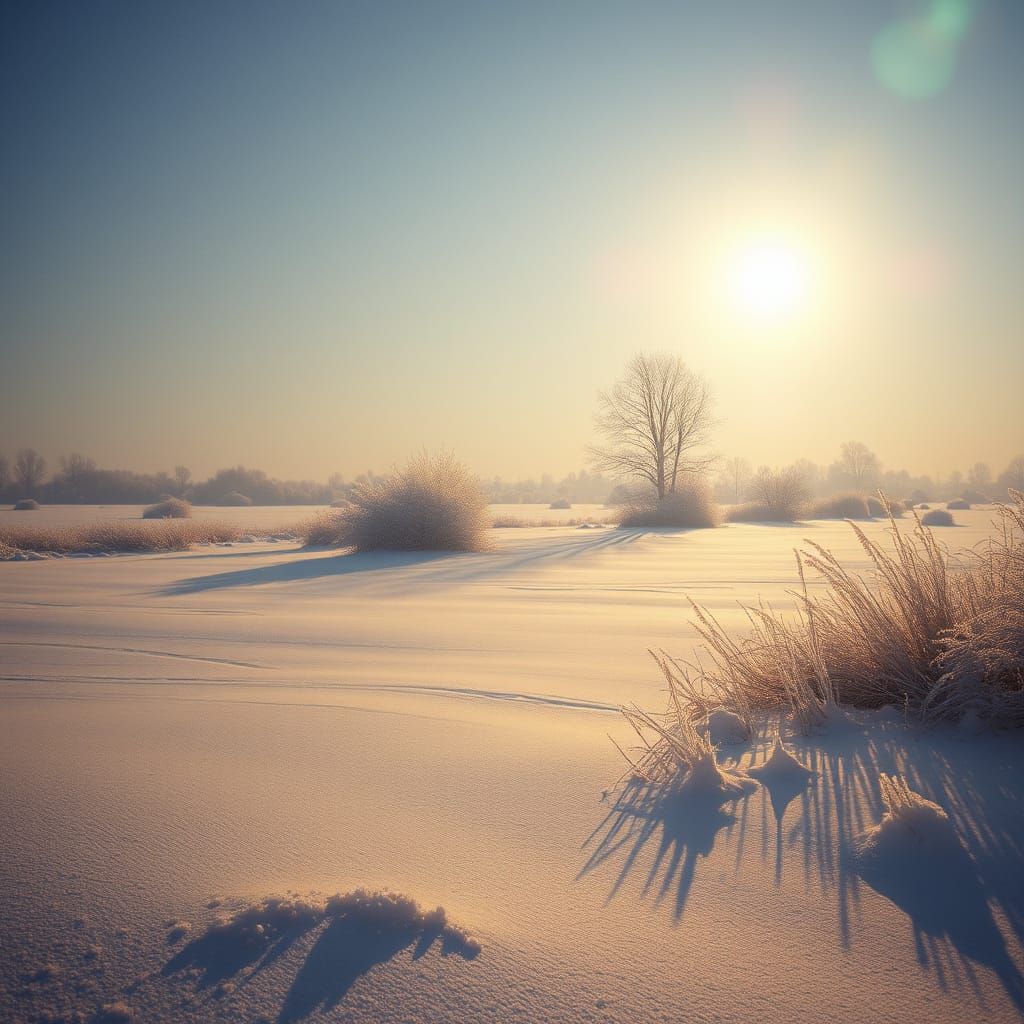 Hoarfrost Landscape in Oisterwijk with Sunlight Reflection