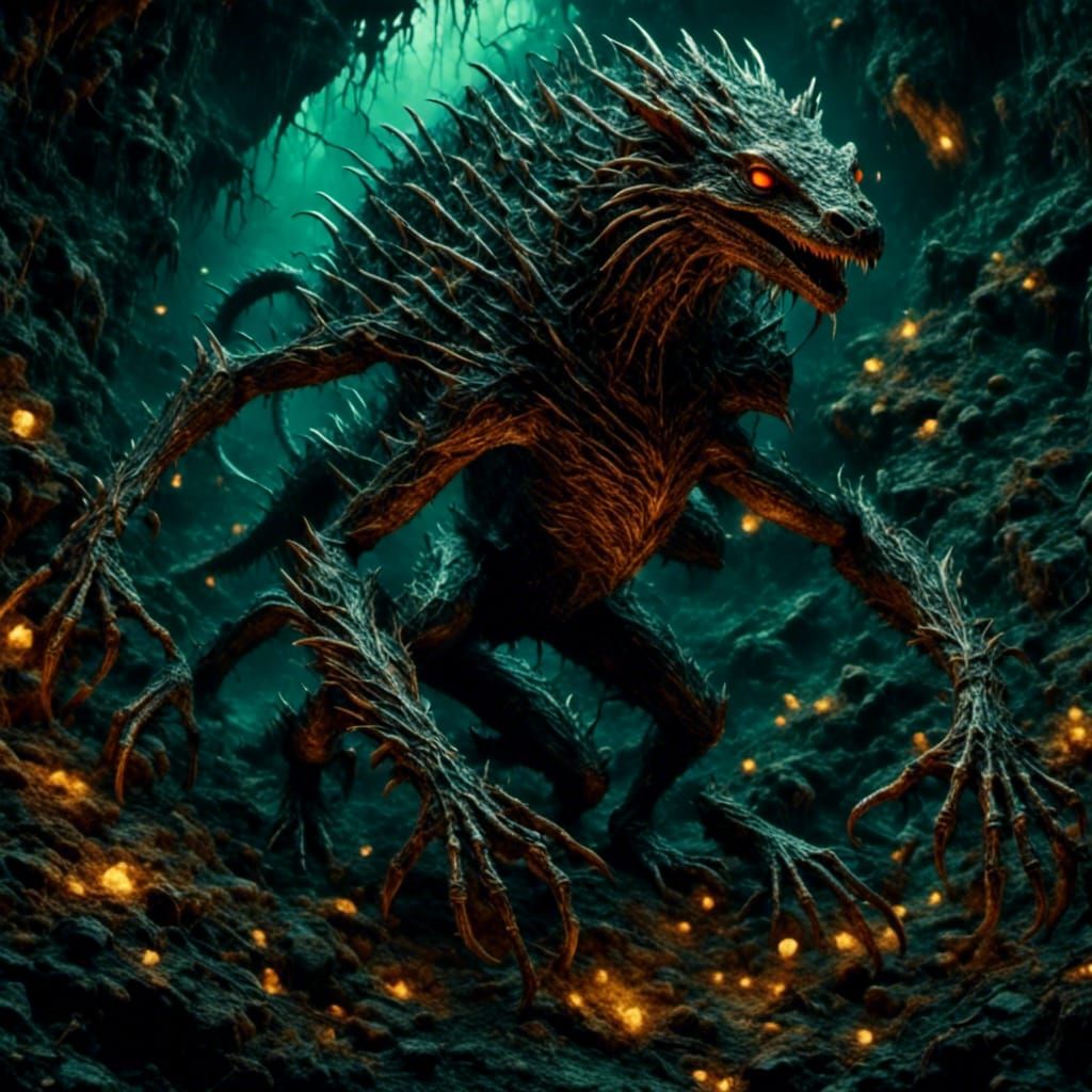 Terrifying Rat-Lizard-Spider Monster in Dark Cave