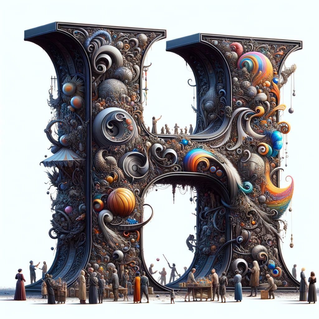 Fantastical Scene of People Buying Objects from Oversized Le...