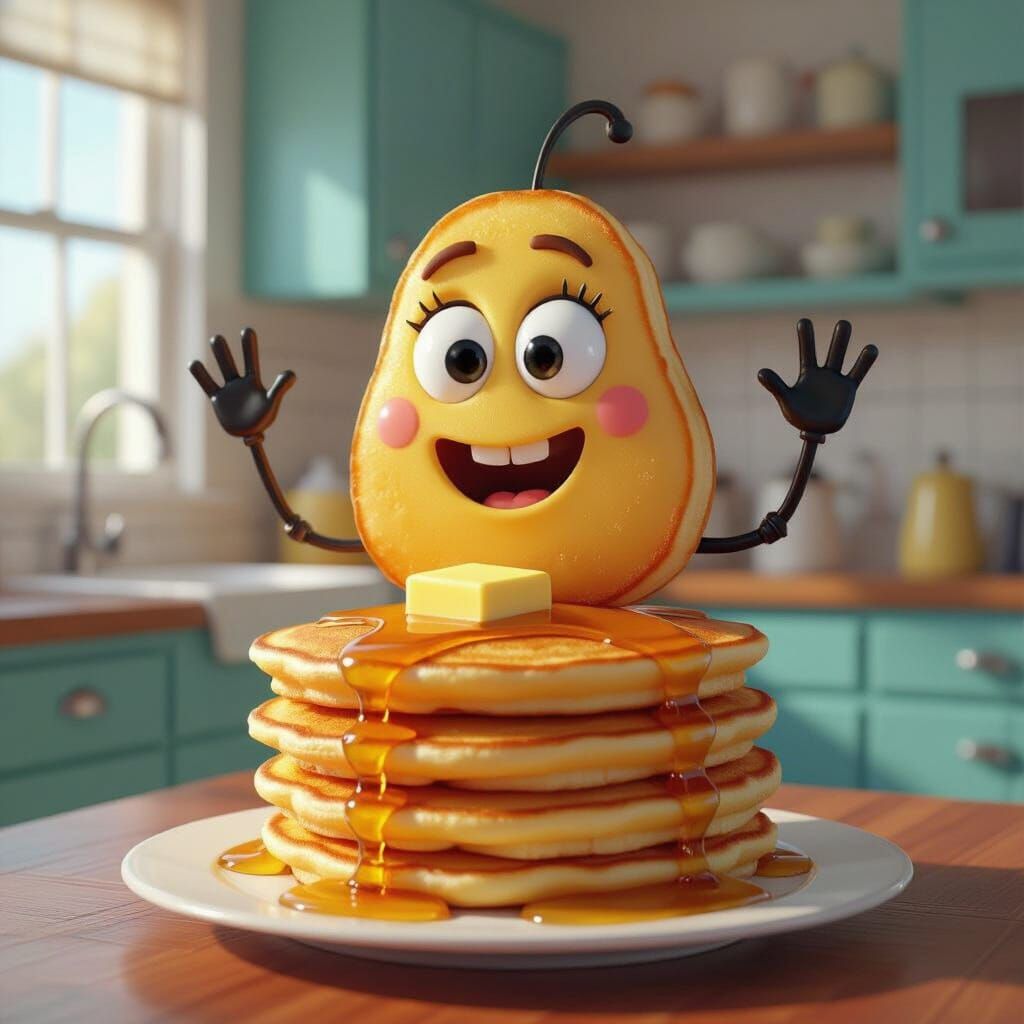 Humanoid Pancake in 3D Cartoon Style