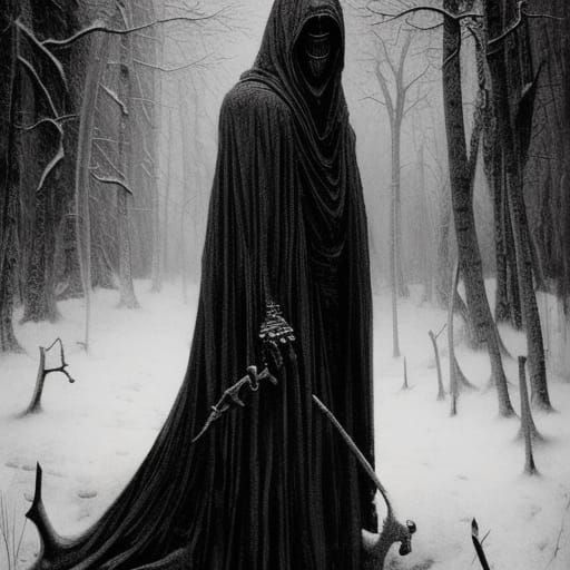 High Gothic Horror Demonic Skeleton in Snow
