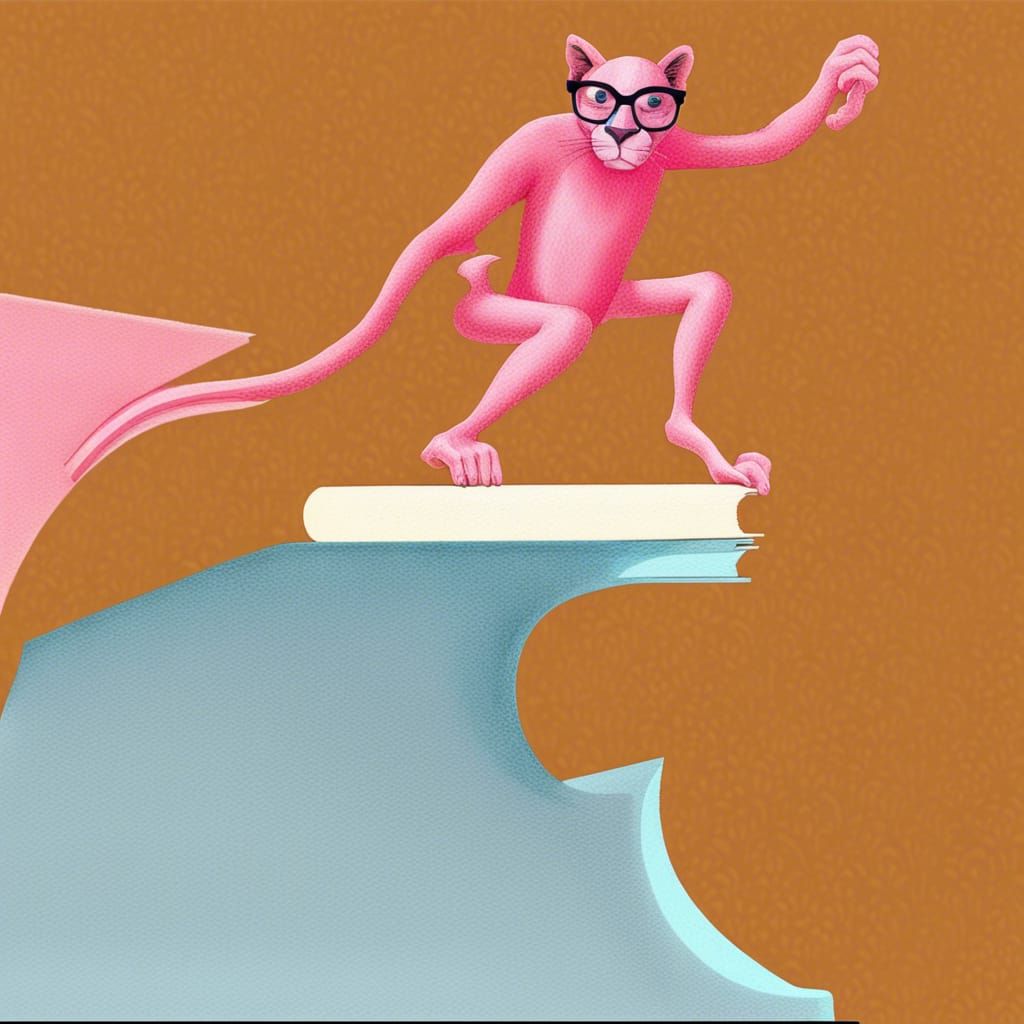 Pink Panther Reads Sci-Fi: Escher-Style Photo Illustration