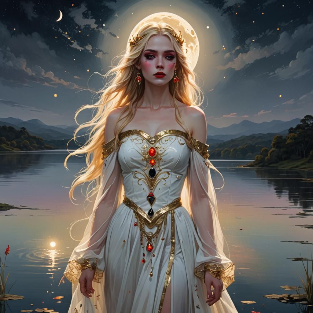 Goddess by a Lake in Magical Realism Style