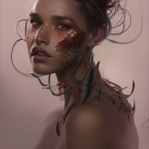 Half-Woman, Half-Spider Portrait in Art Nouveau Style