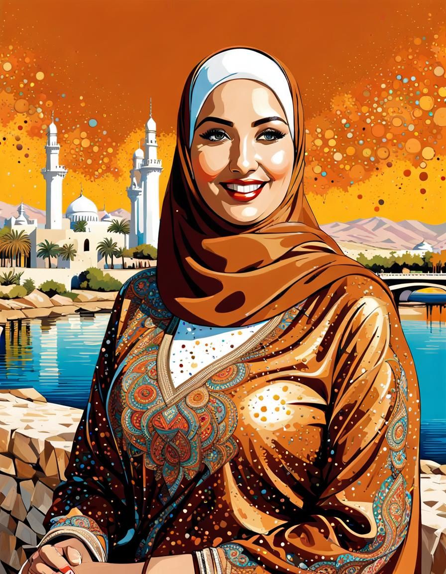 Mosaic Portrait of a Smiling Hijabi Woman