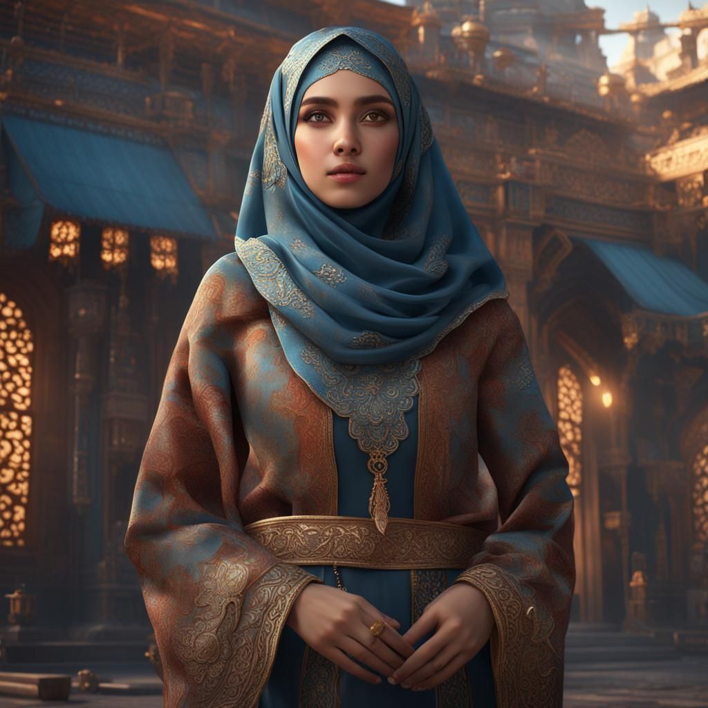 Girl in Hijab: Detailed Matte Painting