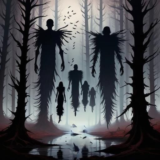Eerie Silhouettes Float Above Dead Forest
