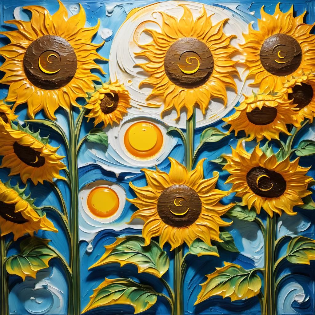 Surreal Sunflower Sun and Melting Cheese Moon