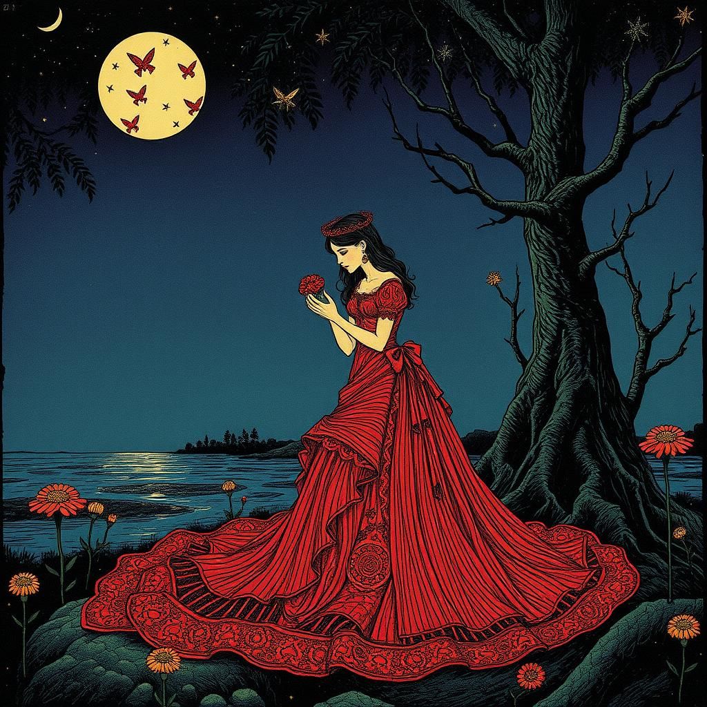 Fairy Queen in Art Nouveau Illustration Style