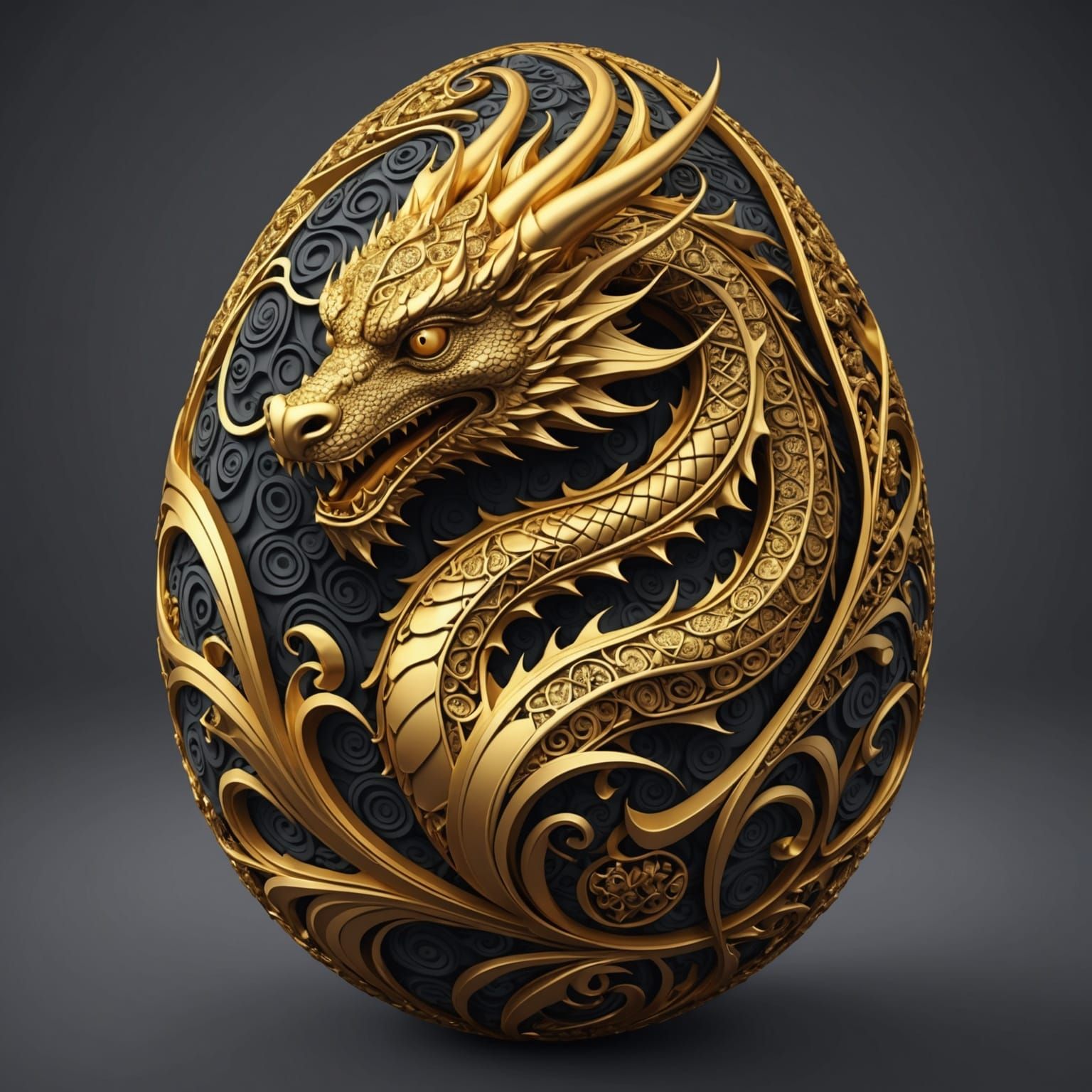 Golden Dragon Egg with Abstract Fractal Design