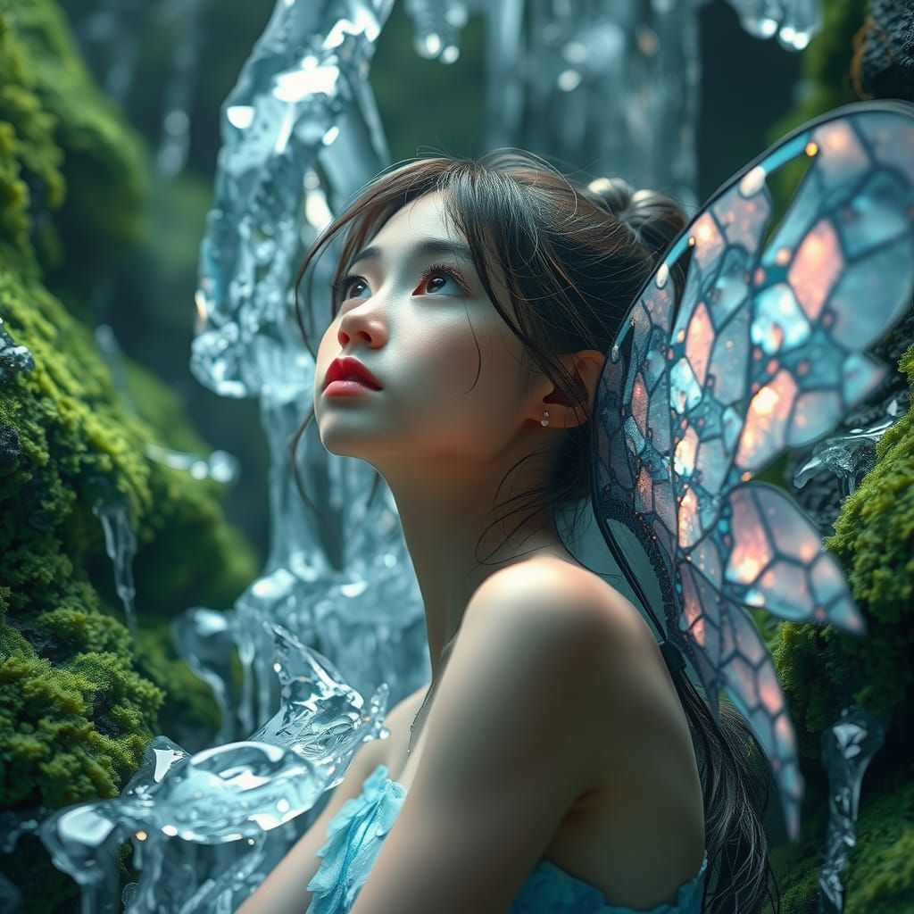 Shimmering Waterfall Fairy with Iridescent Wings