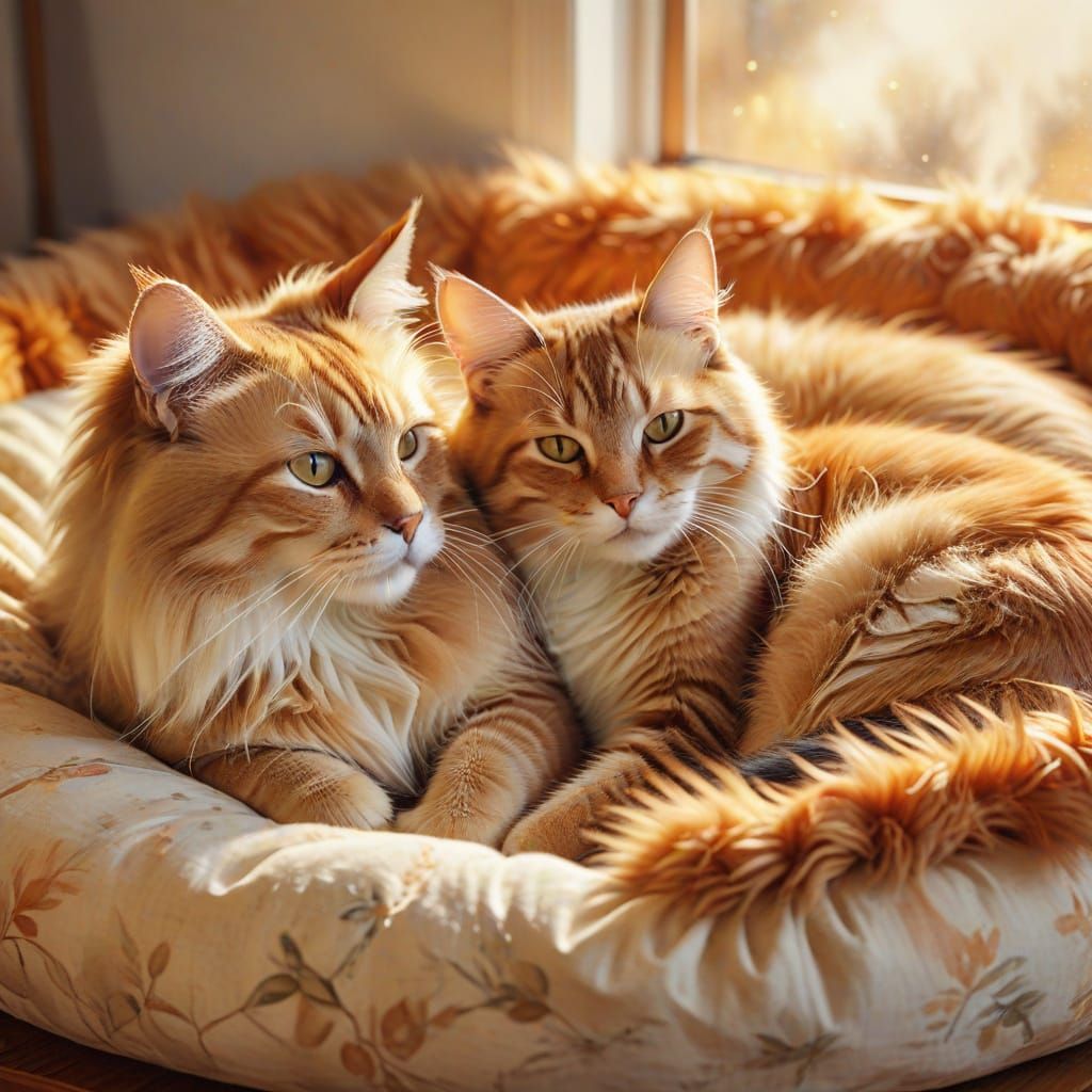 Heartwarming Cat Mother and Kitten in Watercolor Style