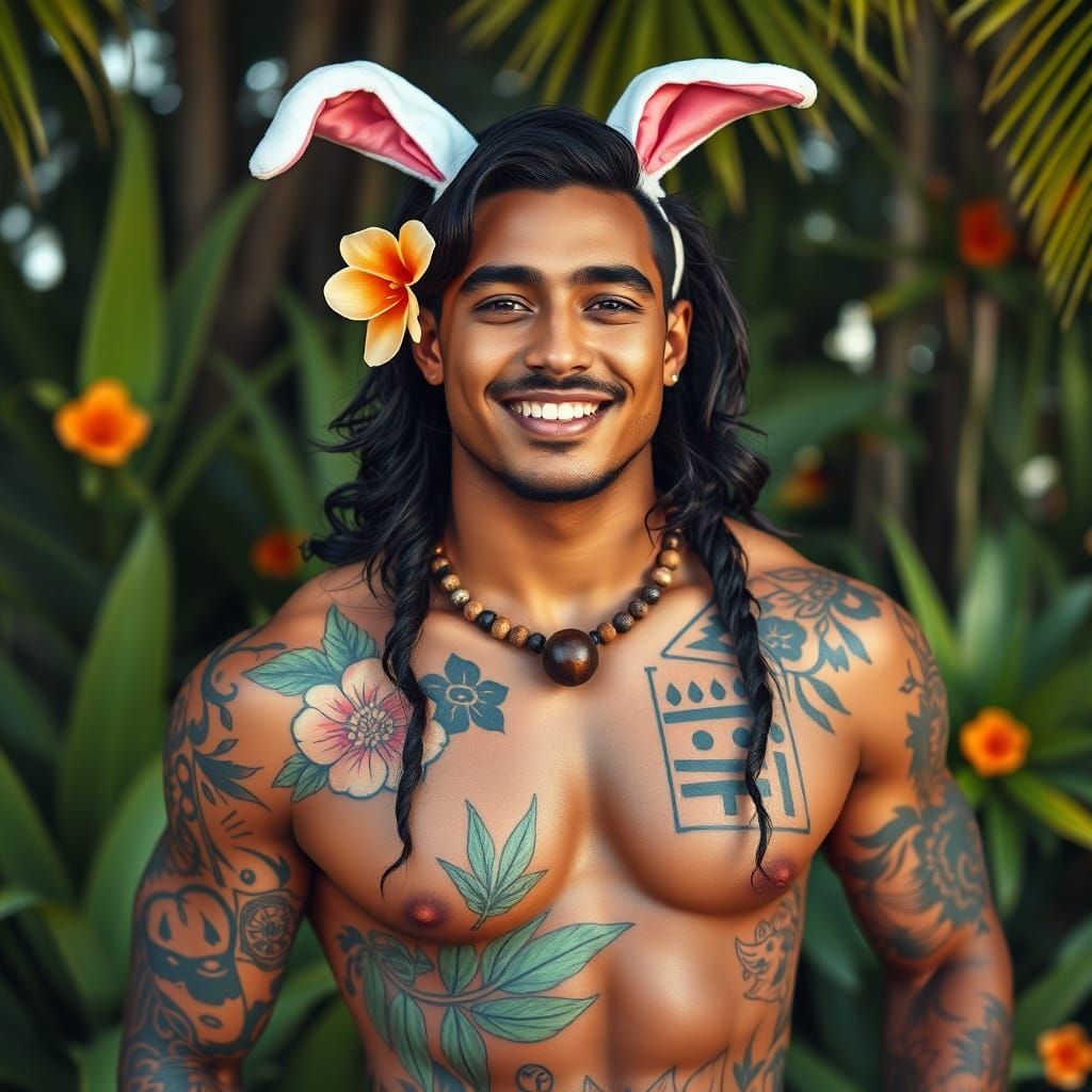 Charismatic Islander in Tropical Floral Bunny Attire